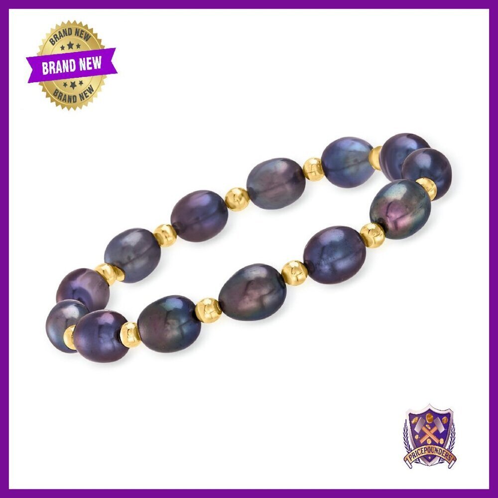 7" Pearl & Gold Stretch Bracelet, 8-9mm Beads, Gift Box
